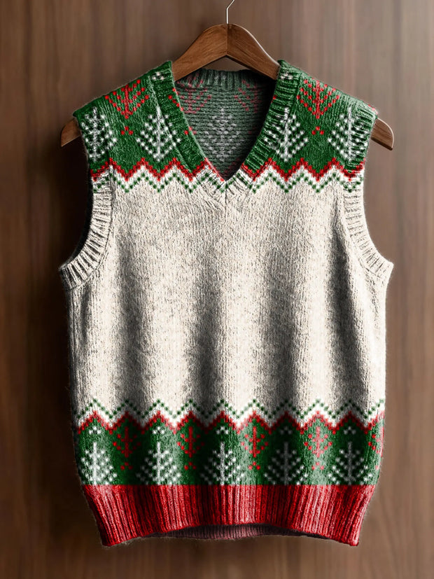 Women's Christmas Pattern Art Print Casual V-neck Knit Top