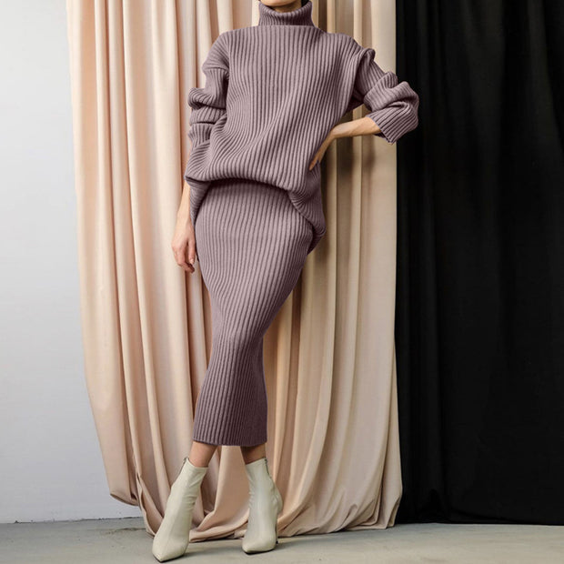 Loose Warm Turtleneck Sweater Two Piece Set