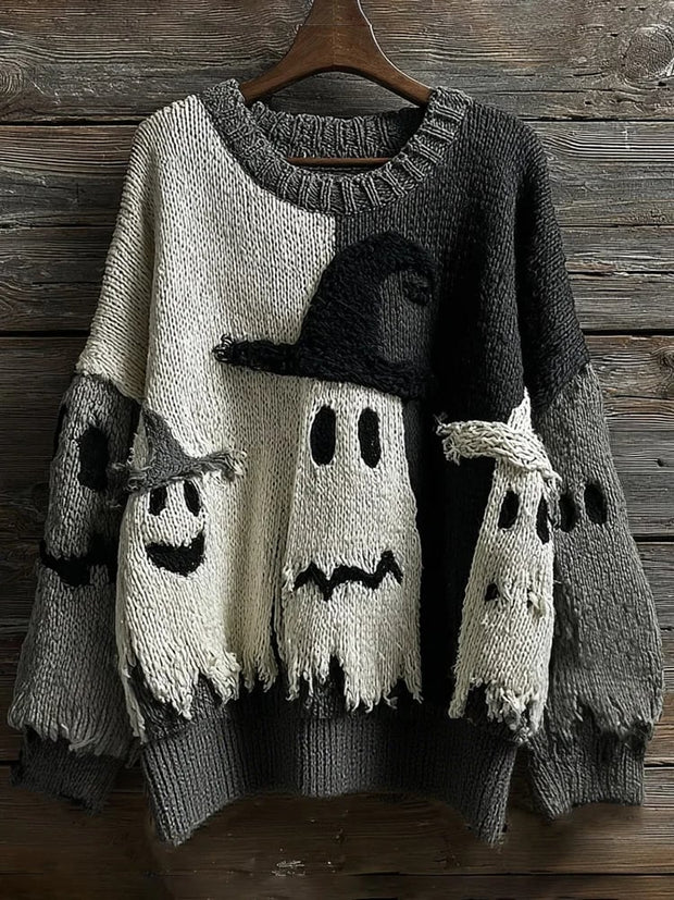 Women'S Halloween Ghost Print Sweater