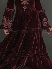 Velvet Bohemian Embroidered Maxi Dress