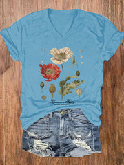 Floral Graphic Print V-neck Women's T-shirt