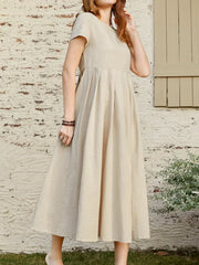 Loose Cotton And Linen Casual Plain Dress