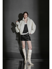 Women’s Short Moto Leather Jacket with Small Notch Collar and Cinched Hem – Spring/Fall Leather Biker Jacket