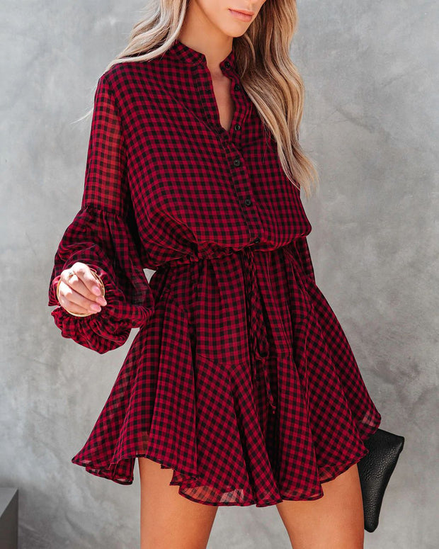 Autumn And Retro Winter Elegant Plaid Shirt Splicing Fake Two-piece Dress