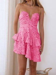 V neck ruffle printing dress