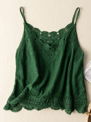 Khaki Loose Casual Vintage Lace Sleeveless Vest