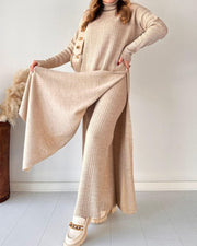 Chic extended length slit knitted two-piece set