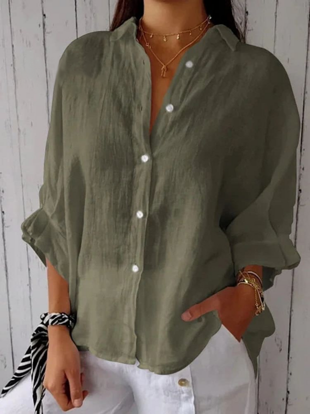 Women's Cotton & Linen Casual Tie-back Shirt