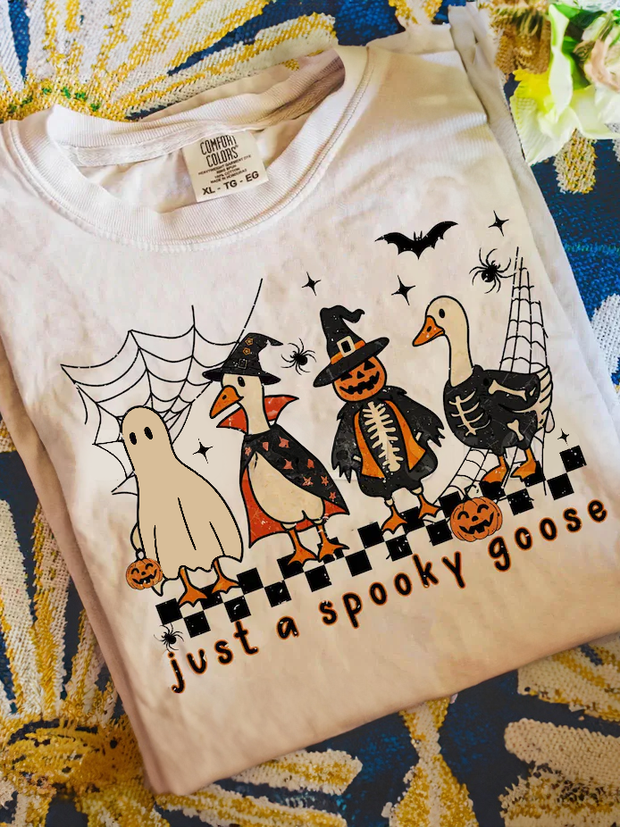 Boo Ghost Halloween Goose  Retro T-shirt