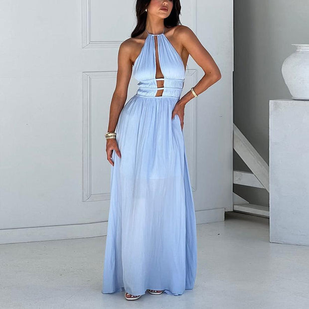 Halter Neck Cut Out Sleeveless Maxi Dress