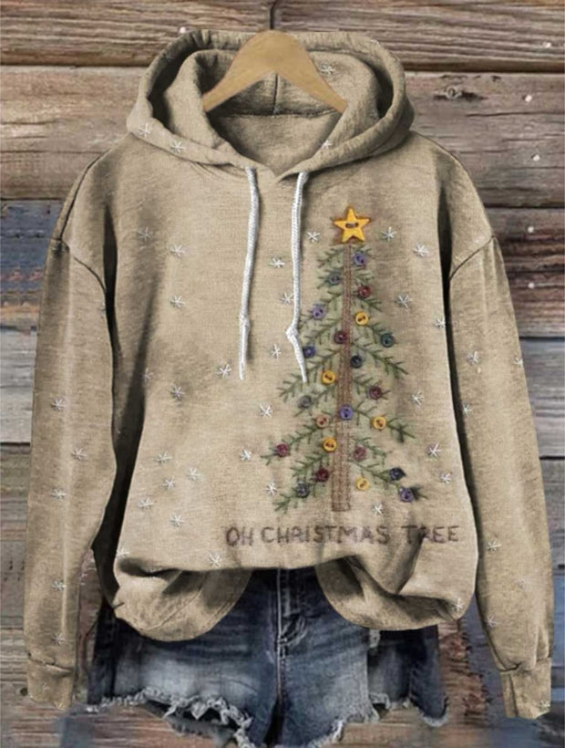 Retro Christmas Tree Casual Hoodie Sweatshirt