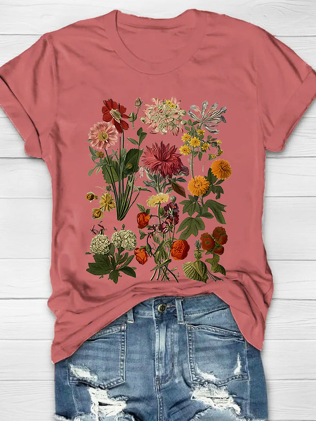 Vintage Garden Flowers Print Women's T-shirt