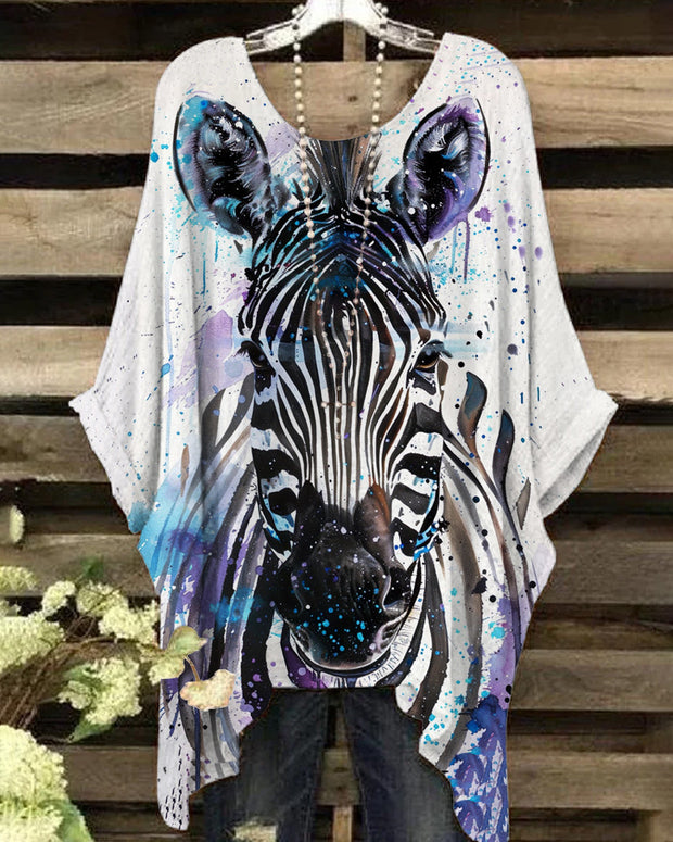 Watercolor Zebra Printed Loose Casual Blouses