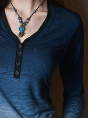 Indigo Ombre Long Sleeve Henley