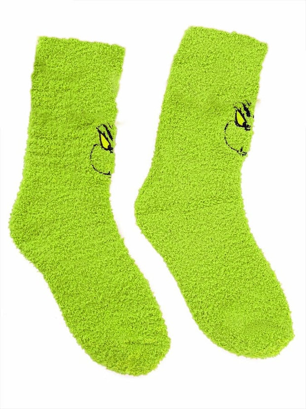 Women's Green Plush Christmas Funny Socks