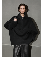 Oversized Camel Hair Sweatshirt Coat for Women – Stand Collar Double-Faced Wool Jacket with Minimalist Luxe Style