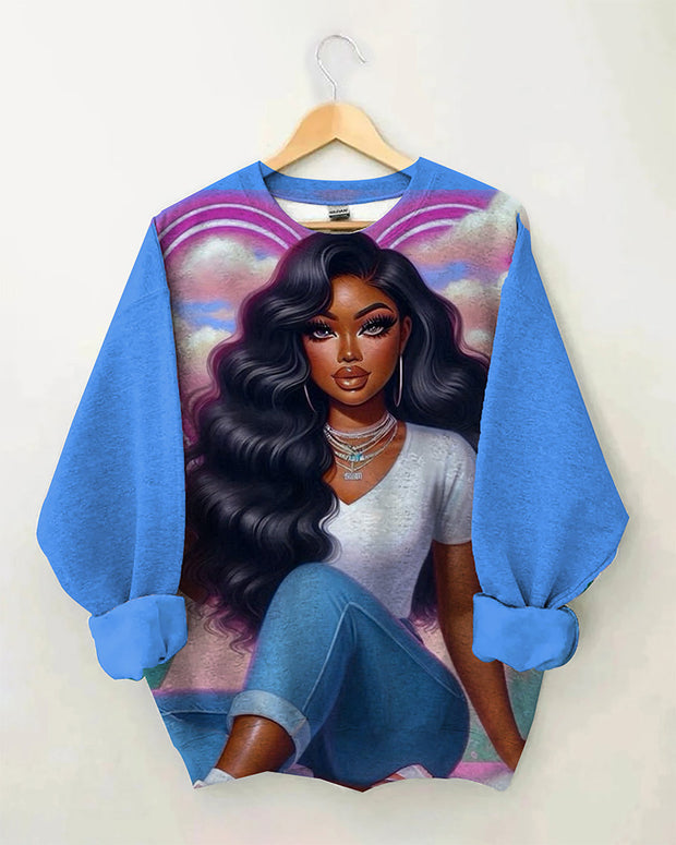 Love Black Girl Crewneck Long Sleeve Sweatshirt