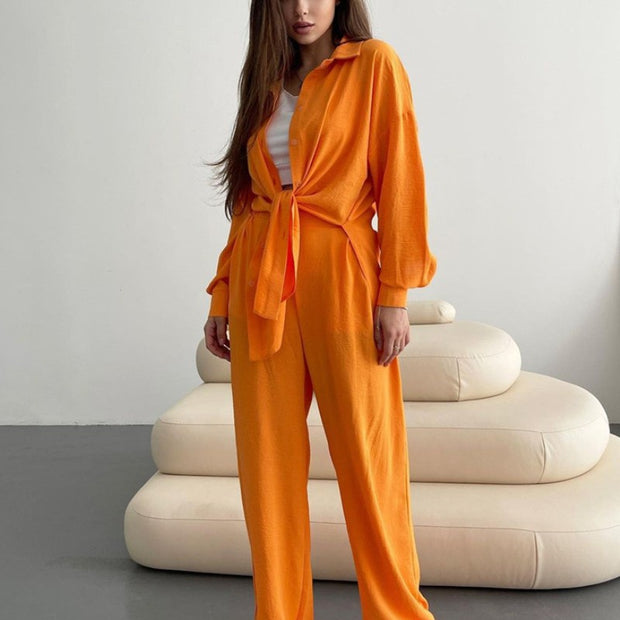 Broken Long -sleeved Top Pants Two -piece Suit