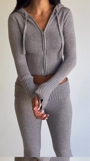 Zippered Slim Cropped Knit Two-Piece Set