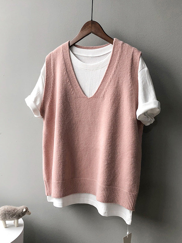 Simple 9 Colors V-Neck Loose Sleeveless Vest