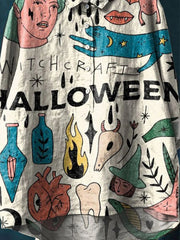 Cute Halloween Witch Pattern Art Printing Casual Cotton And Linen Shirt