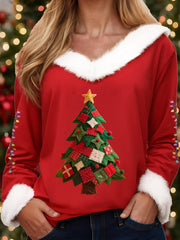 Women's Christmas Tree Fur Collar Casual Top