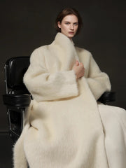 Luxury Suri Alpaca Wool Coat for Women – Double-Faced Winter Fur-Trim Overcoat with Chic Lapel Collar