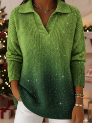 Dreamy Starry Sky Gradient Polo Collar Knit Sweater Top