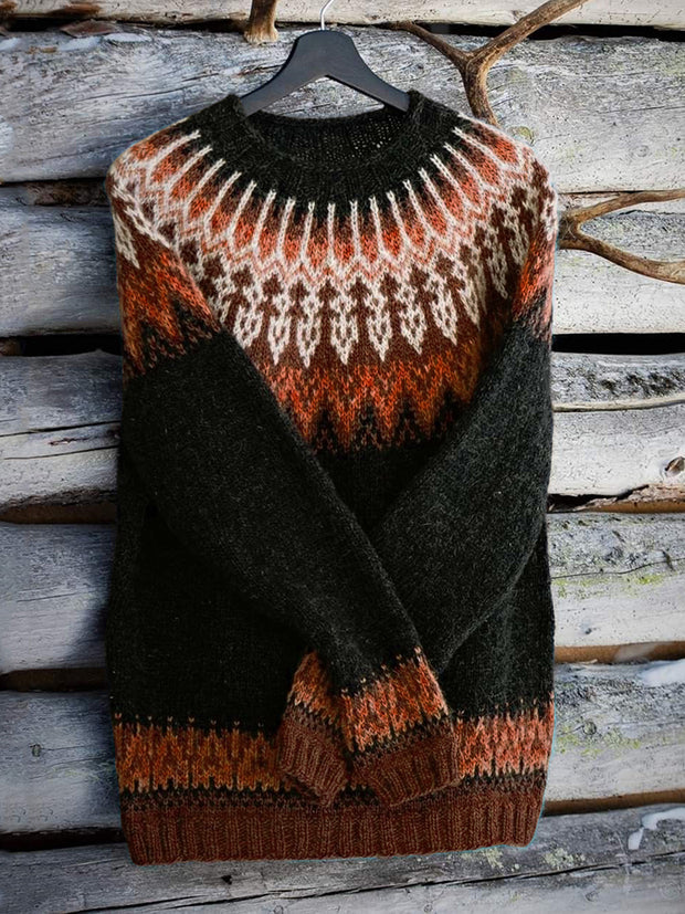 Vintage Icelandic Knit Jacquard Warmth Crew Neck Sweater(Unisex)