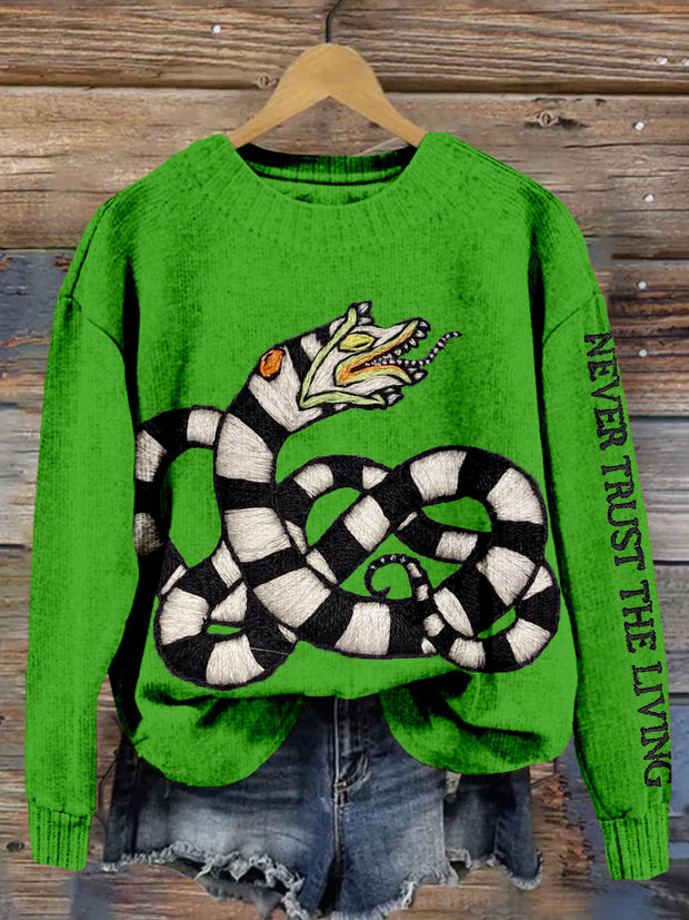 Classic Halloween Horror Sandworm Embroidered Cozy Sweater