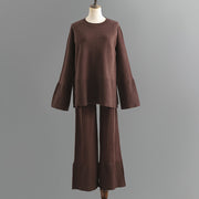 Fashionable bell sleeves, round neck and slit two-piece set