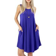 Women Solid Color Sleeveless Pocket Casual Large Hem Summer Dresses