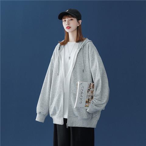 Gentle letter embroidery plus velvet thick lamb wool sweater women autumn and winter loose retro high sense hoodie 2021