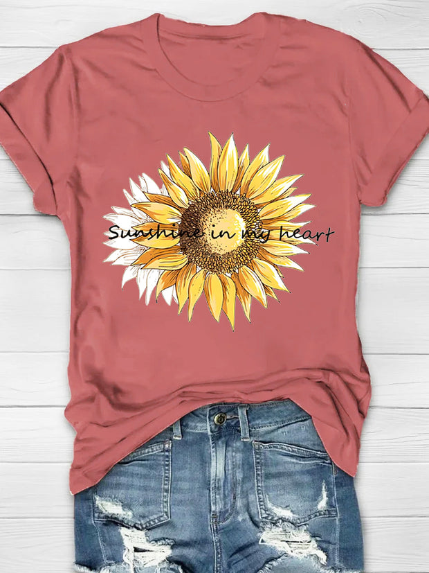 Sunshine In My Heart Sunflower Print Women's T-shirt