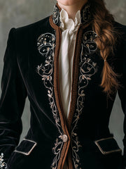 Elegant Black Luxurious Velvet Embroidered Tailored Jacket