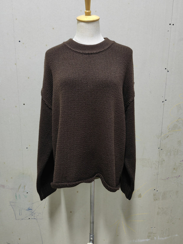 Round Neck Reverse Solid Color Casual Knitted Top