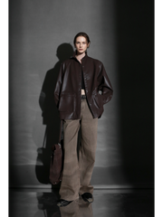 Chic Oversized Leather Jacket for Women – Premium Lambskin Commuter Coat with Large Pockets, Autumn Fashion