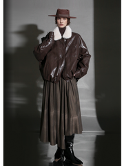 Luxury Sheepskin Down Jacket – Short Oil-Wax Leather Coat with Mink Fur Collar & Goose Down Fill, Winter Outerwear