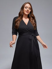 Plus V-Neck Tie Front Maxi Dress