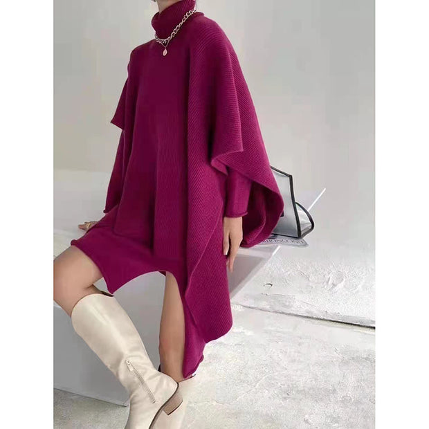 Irregular Special Design Turtleneck Cloak Two Pieces Dress