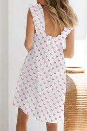 Women's Pink Hearts Printed Ruffle Mid-Length Nightgown