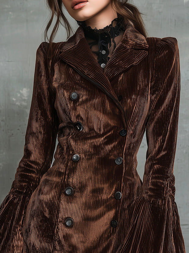Vintage Velvet Double-Breasted Long Sleeve Jacket With Lace Cuff And Flared Sleeves