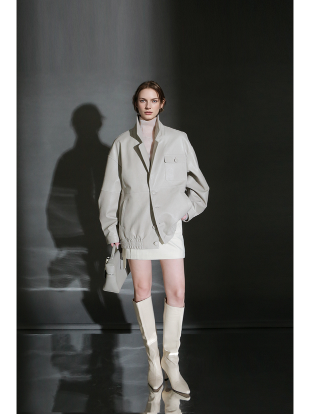 Women’s Vintage Waxed Sheepskin Leather Jacket – Distressed Blazer Collar Trendy Moto Outerwear