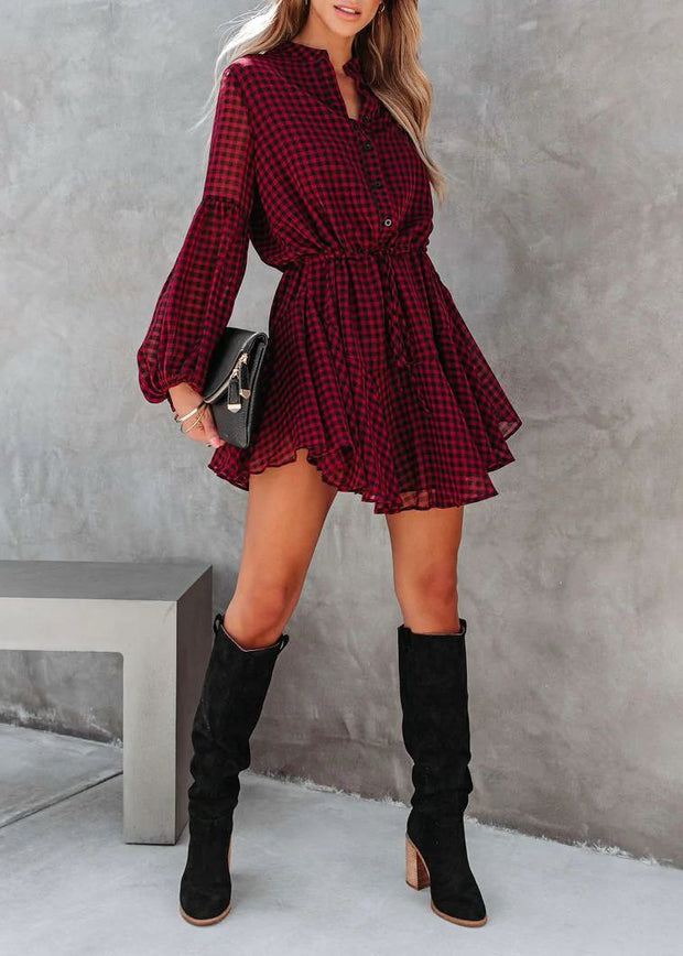 Autumn And Retro Winter Elegant Plaid Shirt Splicing Fake Two-piece Dress