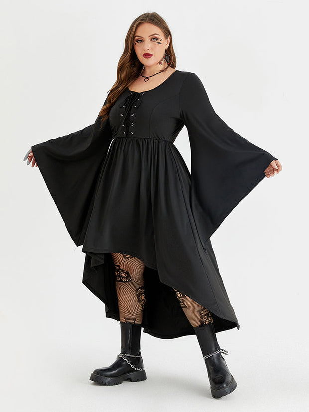 Halloween Drawstring Front Pocket High Low Midi Dress