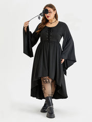 Halloween Drawstring Front Pocket High Low Midi Dress