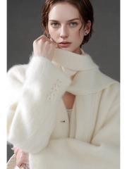 V-Neck Wool Coat for Women – Double-Faced Cashmere Blend Brushed Short Jacket, Elegant Autumn Winter Outerwear