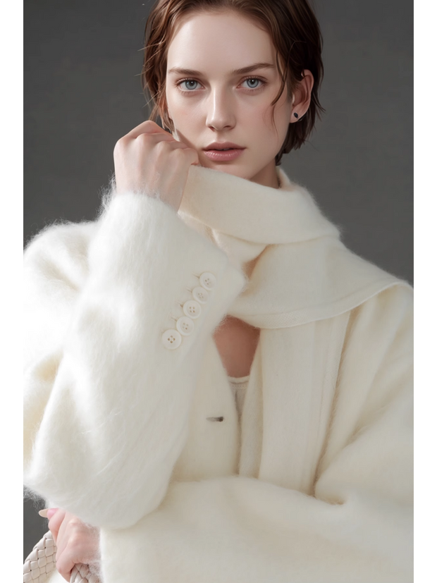 V-Neck Wool Coat for Women – Double-Faced Cashmere Blend Brushed Short Jacket, Elegant Autumn Winter Outerwear