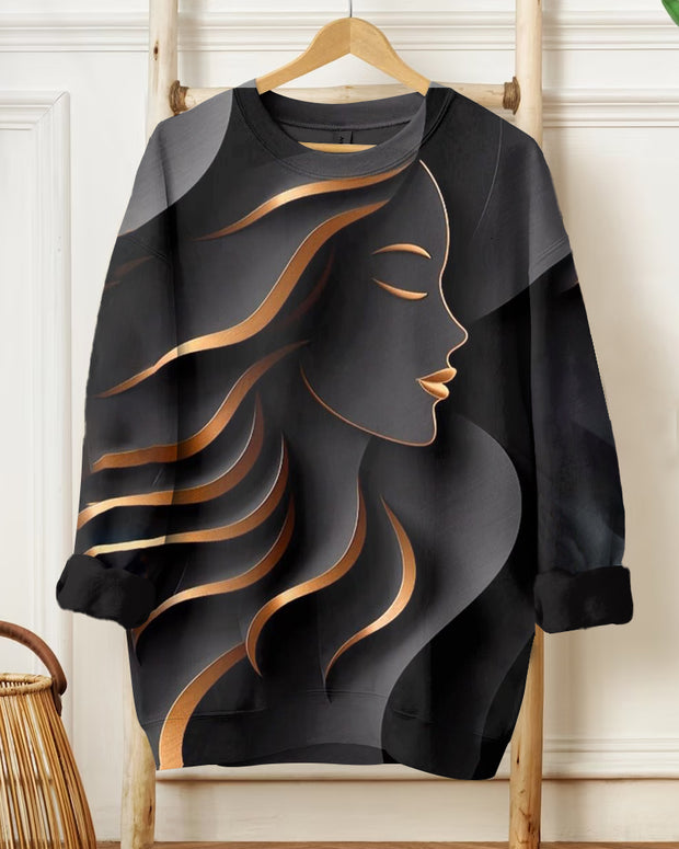 Girl with Long Blond Wavy Hair Long Sleeve Sweatshirt