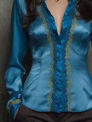 Elegant Baroque Satin Embroidered Shirt